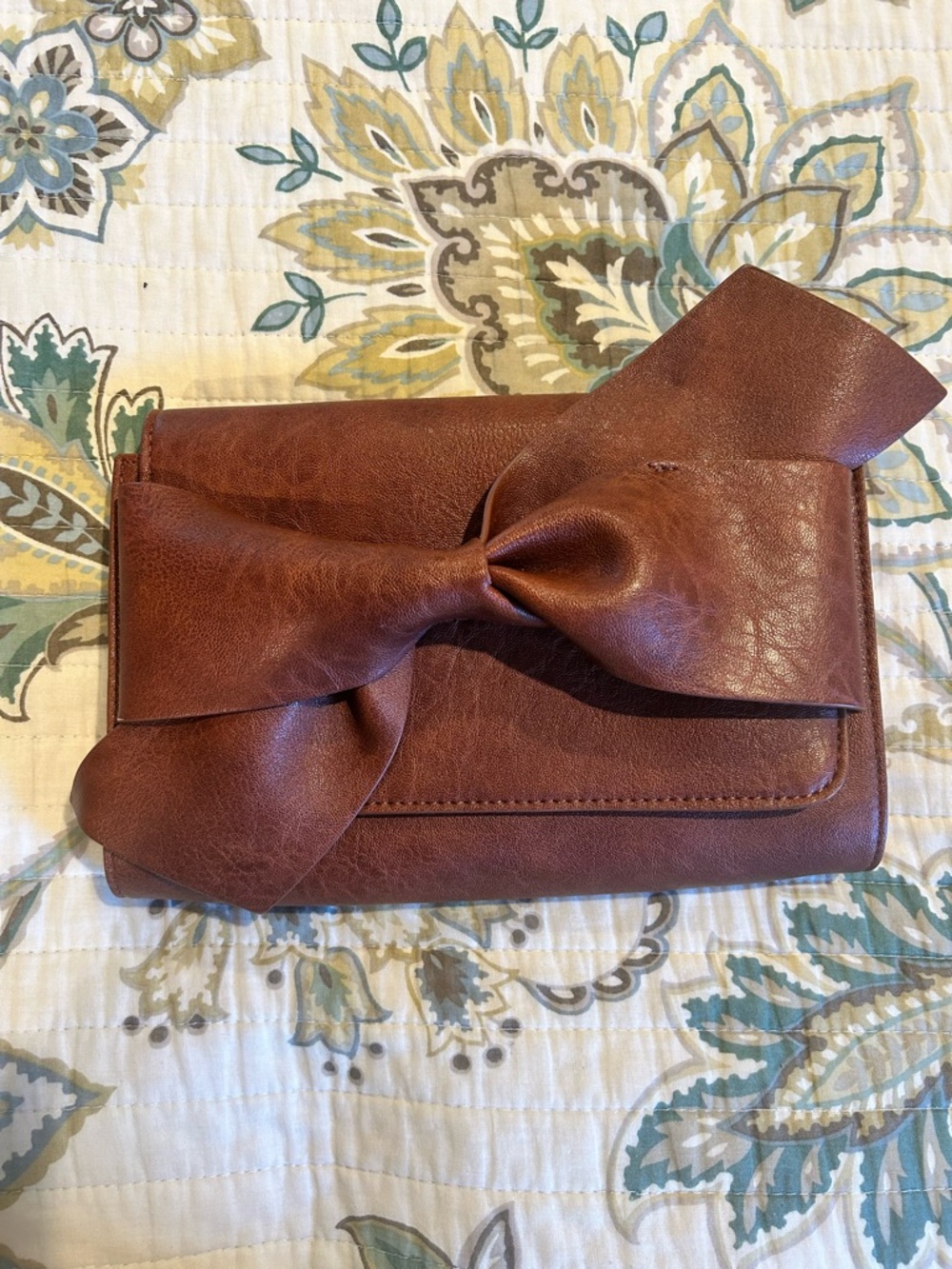 Anthropologie Brown Bow Clutch Bag